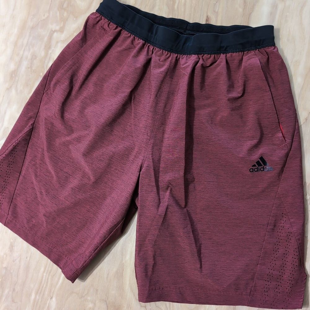 adidas AeroReady Vented Spandex Blend Red/Black Men's L Shorts Zip Pockets 28x9"